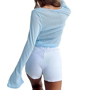 Women Y2k Ruffle Sheer Mesh Long Sleeve Shirt Fairy Grunge